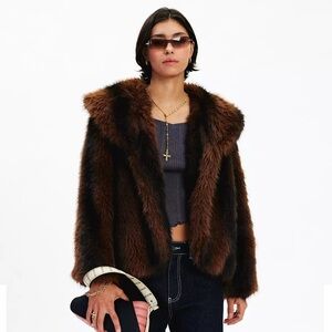 Silence + Noise Brown Faux Fur Jacket